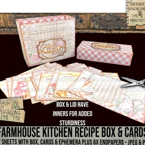 Rustic Recipe Box Labels Recipe Box and Cards, Farmhouse Kitchen, DIY, Storage, Digital Kit ...
