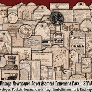 Jornal, Anúncios, Propaganda, Vintage, Sépia, Efêmera, Papel de jornal, Impressões, Texto, Números, Imprimível, Diário, Etiquetas, Enfeite