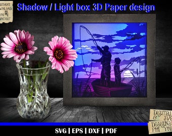 Fishing from boat Dad and son 3D Light Box, camping svg, Lake shadow box, Fathers day svg, Camp svg, 3D Shadow Box, lake svg, camping svg,