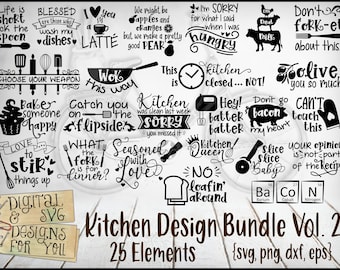 Kitchen Design Bundle Vol2 SVG Cut File  | Cut File for Cameo Silhouette & Cricut | Kitchen Quotes Cut File | Kitchen DXF Cut File