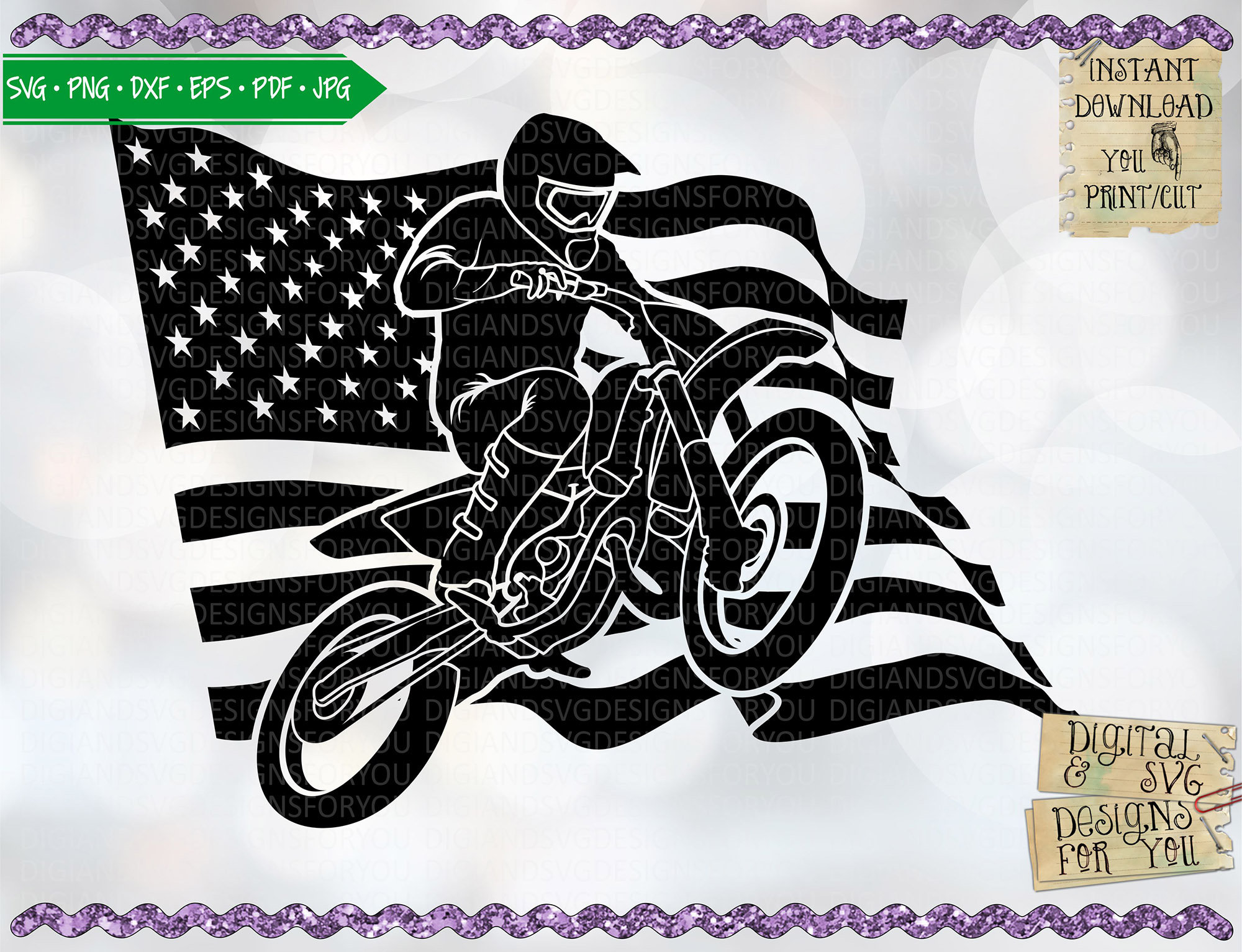 Flag and bike Svg cut file Flag design dirt bike 4th of Etsy