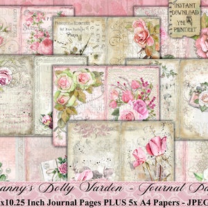Oma's Dolly Varden, Vintage, Shabby Chic, Rozen, Kant, Parels, Postkaart, Parfum, Sleutel, Junk Journal, Papier, Afdrukbaar, Collage Sheet