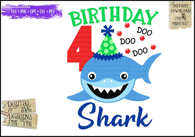Download Birthday Shark svg png pdf Shark 4th Birthday Svg Boy | Etsy