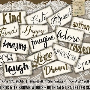 Vintage, Labels, Random Words, Inspirational Words, Printable, Junk Journal, Words, Cards, Embellishment, Ephemera, Scrapbook, Collage Sheet