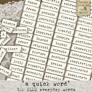 Un mot, vintage, étiquettes, mots inspirants, imprimable, kit de journal indésirable, sentiments, cartes, éphémères, scrapbooking, quotidien, agenda