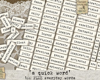 A Quick Word, Vintage, Labels, Inspirational Words, Printable, Junk Journal Kit, Sentiments, Cards, Ephemera, Scrapbook, Daily, Planner