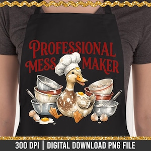 Humorous duck chef baking-themed PNG used on various sublimation products.