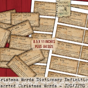 Weihnachten, Wörter, Wörterbuch, Definitionen, Vintage, Etiketten, Tags, Printable, Inspirational, Junk Journal, Gefühle, Sätze, Scrapbooking