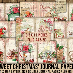 Zoete kerst, Junk Journal, Kerst Traktaties, Cake, Chocolade, Drankjes, Lege Recept Pagina, Collage Sheet, Decoupage, Planner, Afdrukbaar