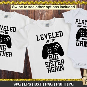 Leveled Up Again svg, Leveled Up para Big Brother, Big Sister SVG, Leveled Up, Controle de jogo Svg, camisas combinando irmãos, camisas combinando