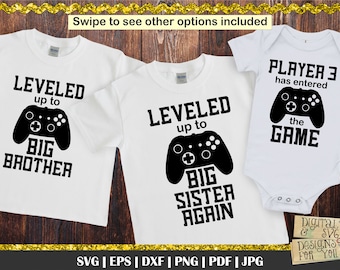 Leveled Up Wieder svg, Leveled bis zu Big Brother, Big Sister SVG, Leveled up, Game Controller SVG, Brüder passende Hemden, passende Hemden