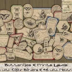 Papillons, Impressions, Texte, Chiffres, Musique, vintage, Étiquettes, Script, Imprimable, Journal indésirable, Mots, Lettres, Tags, Embellissement, Scrapbook