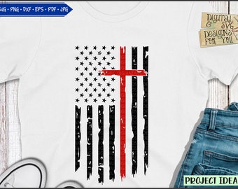 USA Flag with cross Svg cut file, Flag design, cross svg, Christian svg, Distressed American flag, American flag with cross, patriotic flag