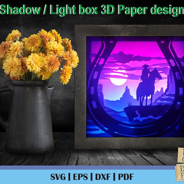 Lone Cowboy 3D Paper Cut Template, Light Box SVG, 3D Shadow Box SVG, 3D Light box template, Digital Download File svg, Egypt svg, Wild west