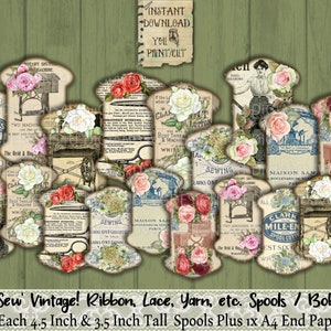 Oh, coudre vintage, ruban, dentelle, bobines, canettes, RS03, organiser, journal, étiquettes, cartes, couture, imprimable, éphémère, rangement, embellissement