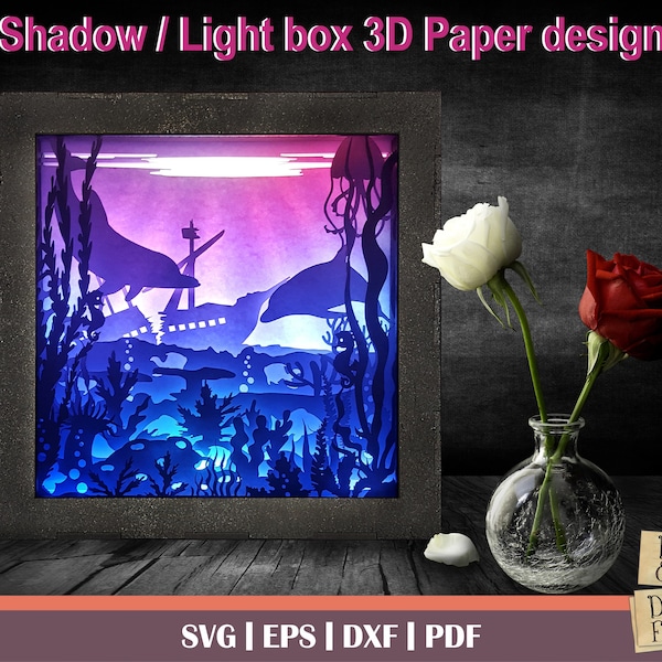 Under the sea svg - 3D Paper Cut Template, Light Box SVG, 3D Shadow Box SVG, 3D Light box template, Digital Download Files, glowforge laser