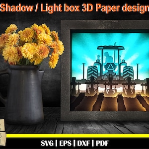 Farmer on tractor - 3D Paper Cut Template, Light Box SVG, 3D Shadow Box SVG, 3D Light box template, Farm life svg, farmer svg, Tractor svg