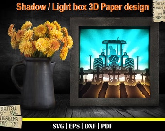Farmer on tractor - 3D Paper Cut Template, Light Box SVG, 3D Shadow Box SVG, 3D Light box template, Farm life svg, farmer svg, Tractor svg