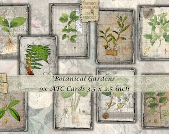 Botanical, ATC Cards, Junk Journal, Vintage, Grunge, Printable, Journal Cards, Ephemera, Flora, Botany, Garden, Paper, Scrapbook