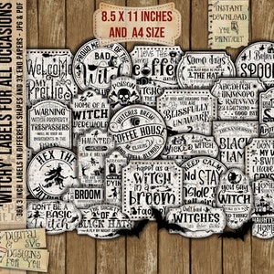 Etiquetas Brujas, Brujas, Frases, Citas, Etiquetas, Etiquetas, Toppers de Tarjetas, Sentimientos, Diario, Álbum de Recortes, Regalos, Planificador, Decoupage, Imprimible