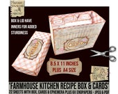 Recipe Box and Cards, Farmhouse Kitchen, DIY, Storage, Digital Kit, Journal Card, Gift, Box with Lid, Printable, DigiAndSVGDesigns4U