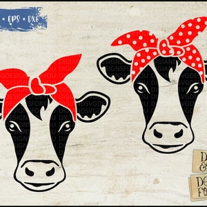 Cow head with bandana svg, png, eps, dxf, cow face, Cow head svg, Farm svg, heifer svg, Cow face clipart, cow cricut, Cow cut file, bandana