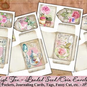 Seed Umschläge, Tasche, High Tea, Rosen, Shabby, Vintage, Verschönerung, Junk Journal, Papier, Tags, Schmetterlinge, Ephemera, printable Bild 5