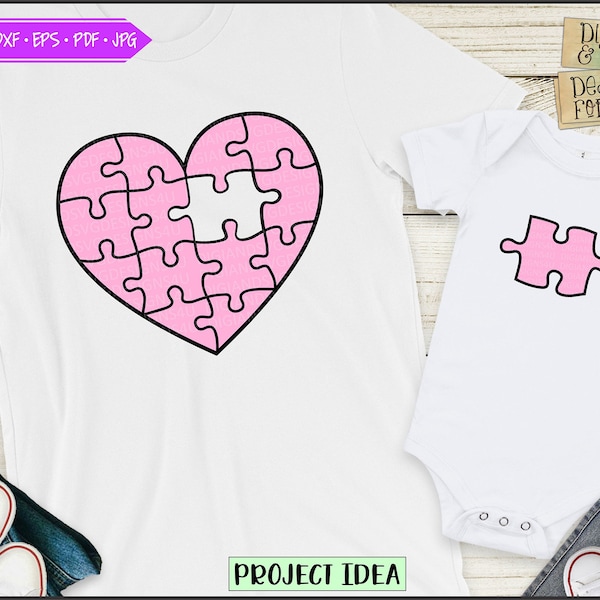 Piece of my heart Svg Eps Png Pdf, pink heart Svg, puzzle pieces Svg, mommy and me svg, daddy and me svg, matching shirt designs, puzzle svg