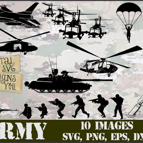 Army SVG | Helicopter svg | Fighter Jet svg | Parachute svg | Army helicopter svg | Clipart | Cut File | Wall Art | Iron-on