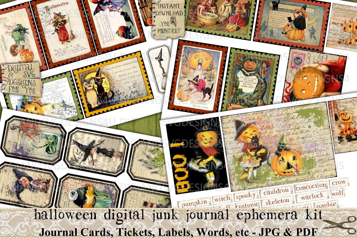Halloween Ephemera Embellishment Printable Vintage | Etsy