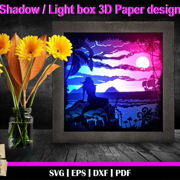 Mermaid 3 - 3D Shadow box Template, Light Box SVG, 3D Shadow Box SVG, Under the sea svg, Mermaid on beach, Little mermaid svg, Ariel svg Mermaid 3 - 3D Shadow box Template, Light Box SVG, 3D Shadow Box SVG, Under the sea svg, Mermaid on beach, Little mermaid svg, Ariel svg