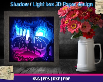 Dragon&#39;s lair - 3D Paper Cut Template, Light Box SVG, 3D Shadow Box SVG, 3D Light box template, Digital Download Files, glowforge laser svg