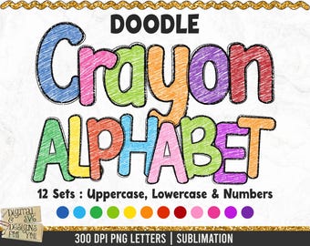 Crayon Doodle Alphabet Bundle, Back to School PNG Alphabet, Alpha doodle, Crayon png, Faux Crayon, Doodle Alpha, Hand drawn, School alphabet