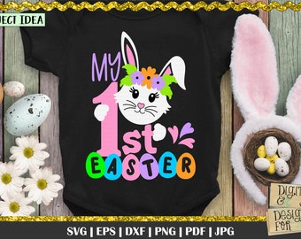 My first Easter Svg, 1st Easter, Easter svg,  Bunny svg, Cute rabbit cut files, Layered svg, Easter shirt svg, Easter Bunny, Bunny girl svg