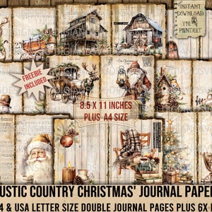Noël à la campagne rustique, journal indésirable, papier, père Noël, basse-cour, cosy, bonhommes de neige, renne, boules de Noël, bas, imprimable, DigiAndSVGDesign4U