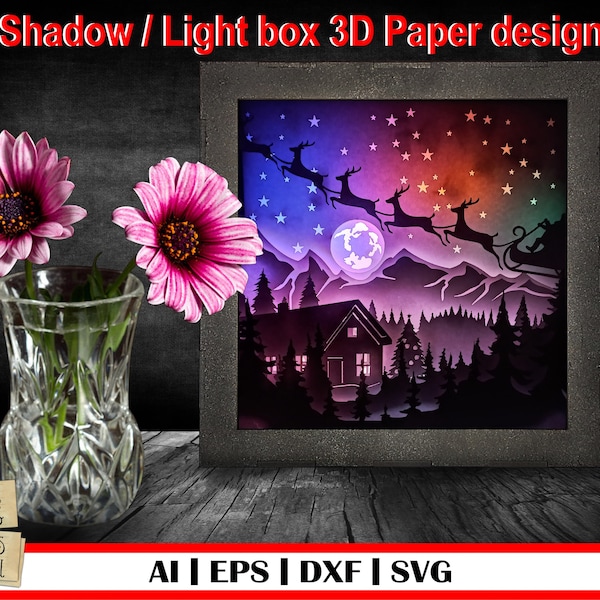 Christmas Cabin in the woods - 3D Shadow box, Light Box, 3D Shadow Box Santa sleigh svg, Reindeer svg, Xmas svg, Santa and reindeer, snowman Christmas Cabin in the woods - 3D Shadow box, Light Box, 3D Shadow Box Santa sleigh svg, Reindeer svg, Xmas svg, Santa and reindeer, snowman