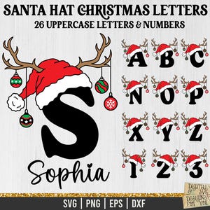 Pacote SVG do alfabeto de Natal, letras de Natal com chapéu de Papai Noel, alfabeto de Natal, letras PNG de Natal, alfabeto de Papai Noel, Natal png