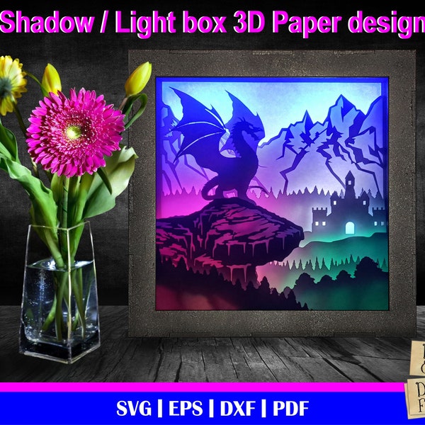 Dragon's lair Castle - 3D Paper Cut Template, Light Box SVG, 3D Shadow Box SVG, 3D Light box template, Digital Download Files, glowforge svg Dragon's lair Castle - 3D Paper Cut Template, Light Box SVG, 3D Shadow Box SVG, 3D Light box template, Digital Download Files, glowforge svg