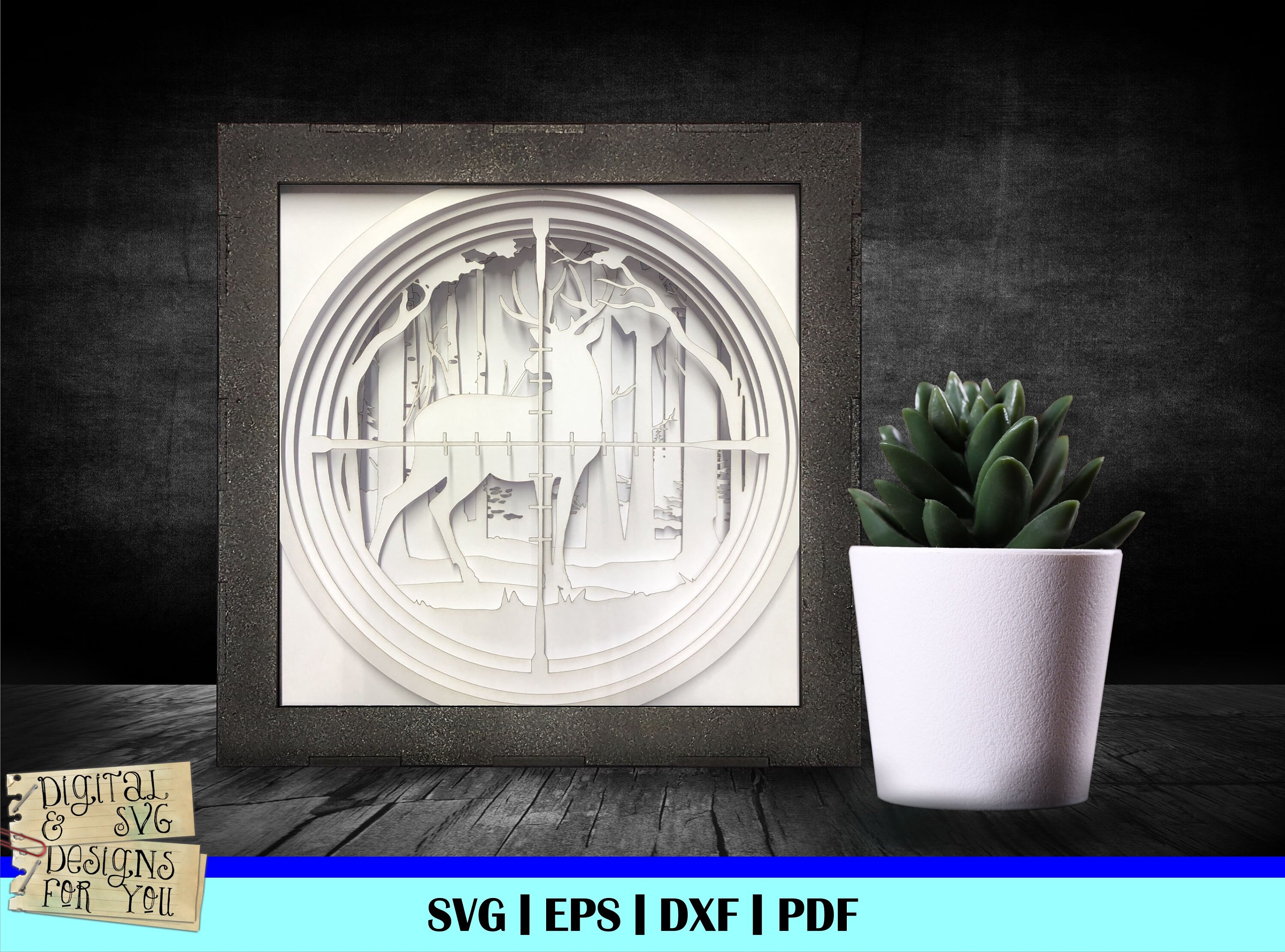 Hunting Deer 3D Paper Cut Template, Light Box SVG, 3D Shadow Box SVG ...