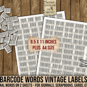 Código de barras, palavras, vintage, etiquetas, inspirador, texto, cartão, etiqueta, diário, destaque, carta de bolso, álbum de recortes, DigiAndSVGDesigns4U para impressão