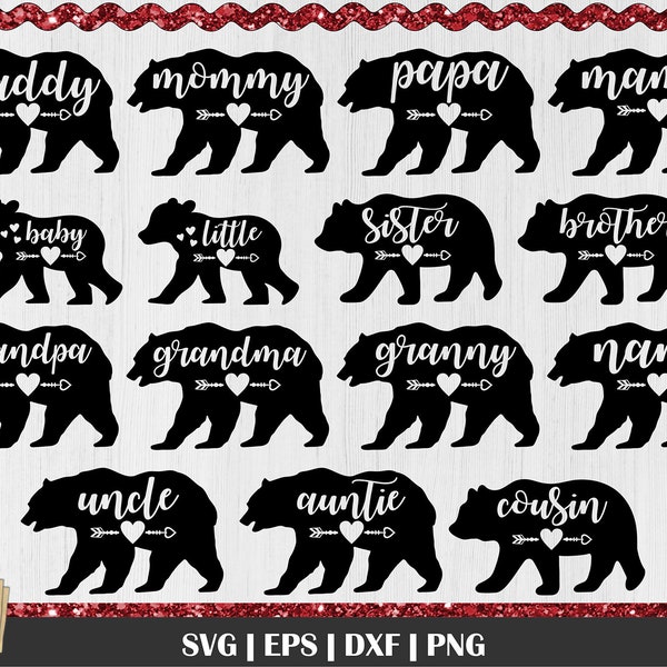 Bear Family Bundle SVG, Mama Bear svg, Bear Family svg, Little Bear svg, Bear cut file, Nana, Grandma, Grandpa, Brother Bear, Sister Bear