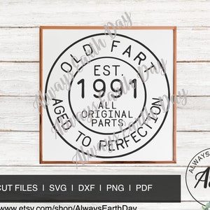 Old Fart 1991 svg, 30th birthday svg, Vintage 1991 svg, 1991 Birthday svg,  Aged to Perfection, All Original Parts svg, Cheers to 30 years
