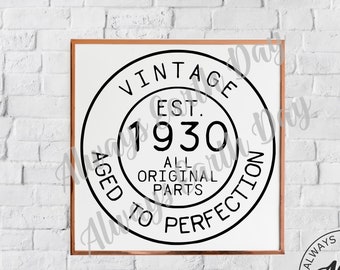 vintage 1930 svg, 1930 anniversaire svg, 1930 Anniversaire png, 1931 Chemise d’anniversaire svg, Vieilli à la perfection, Toutes les pièces d’origine, Rétro svg