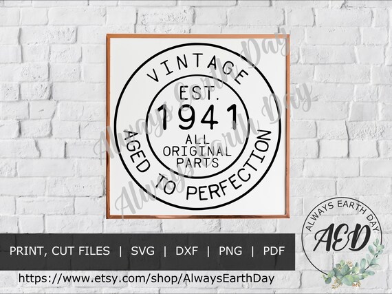 ★MUCENT★ Signature Back Round Circle Logo Crop Short Sleev Vintage 1941 Svg, 1941 Birthday Svg, Happy Birthday Svg