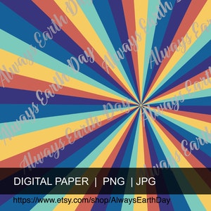 Retro Digital Paper, Sunburst Digital Paper, Rainbow Sunburst Background, Retro Background, Sunburst Background, Hippie, 70s Digital Paper