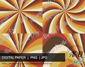 Retro Digital Paper Set of 8 Backgrounds, Sunburst Digital Paper, Retro Background, Retro Digital Paper Sunburst Background, Hippie, 70s