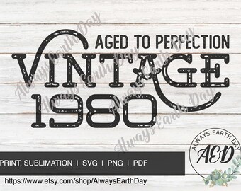 Vintage 1980 svg, 1980 Birthday svg, Aged to Perfection, All Original Parts, Retro svg, 1980 Birthday Shirt svg, Retro svg, Vintage 1980 png