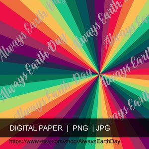 Retro Digital Paper, Sunburst Digital Paper, Rainbow Sunburst Background, Retro Background, Sunburst Background, Hippie, 70s Digital Paper