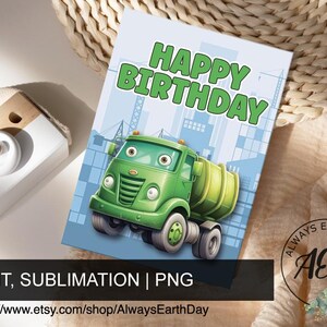 Biglietto di auguri per il compleanno del camion della spazzatura, biglietto di auguri stampabile per bambini, biglietto di auguri per il compleanno dei costruttori, biglietto di auguri di buon compleanno in formato PDF, biglietto di auguri stampabile