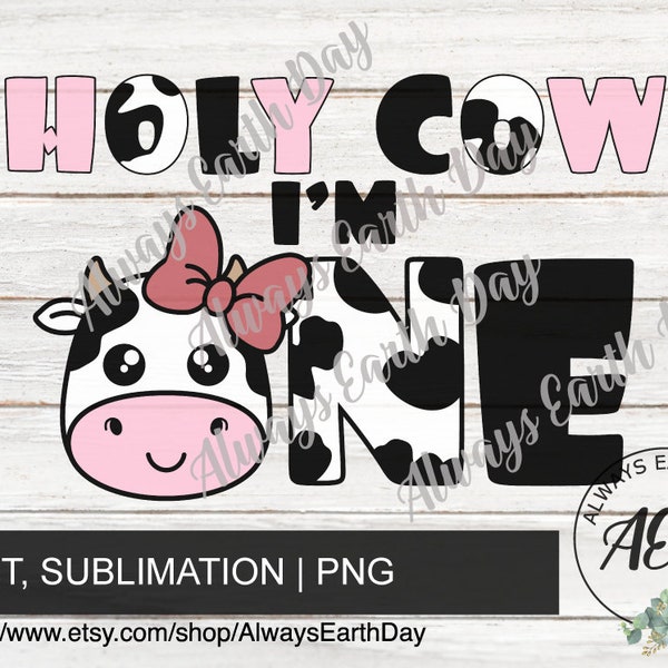 Holy Cow I'm One png, Cute Cow Birthday png, 1 Cow png, 1st Birthday png, 1st Birthday Shirt png, Cow Themed Birthday png